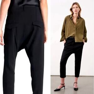 NEW! Nili Lotan 6 PARIS Pants $495 Drop Crotch Slouchy Dress Trousers Crop Black